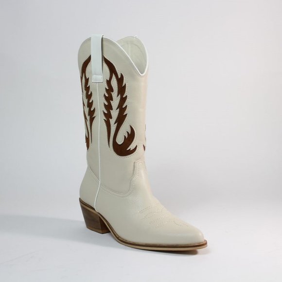 Arider Girl Women Block Heel Western Cowboy Boots  Flame Beige  Size 7.5